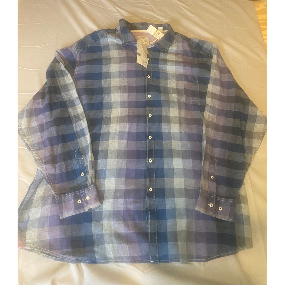 Tommy Bahama Gingham Coast BT Shirt Mens 4XT Purple NWT Cotton Long Sleeve Plaid